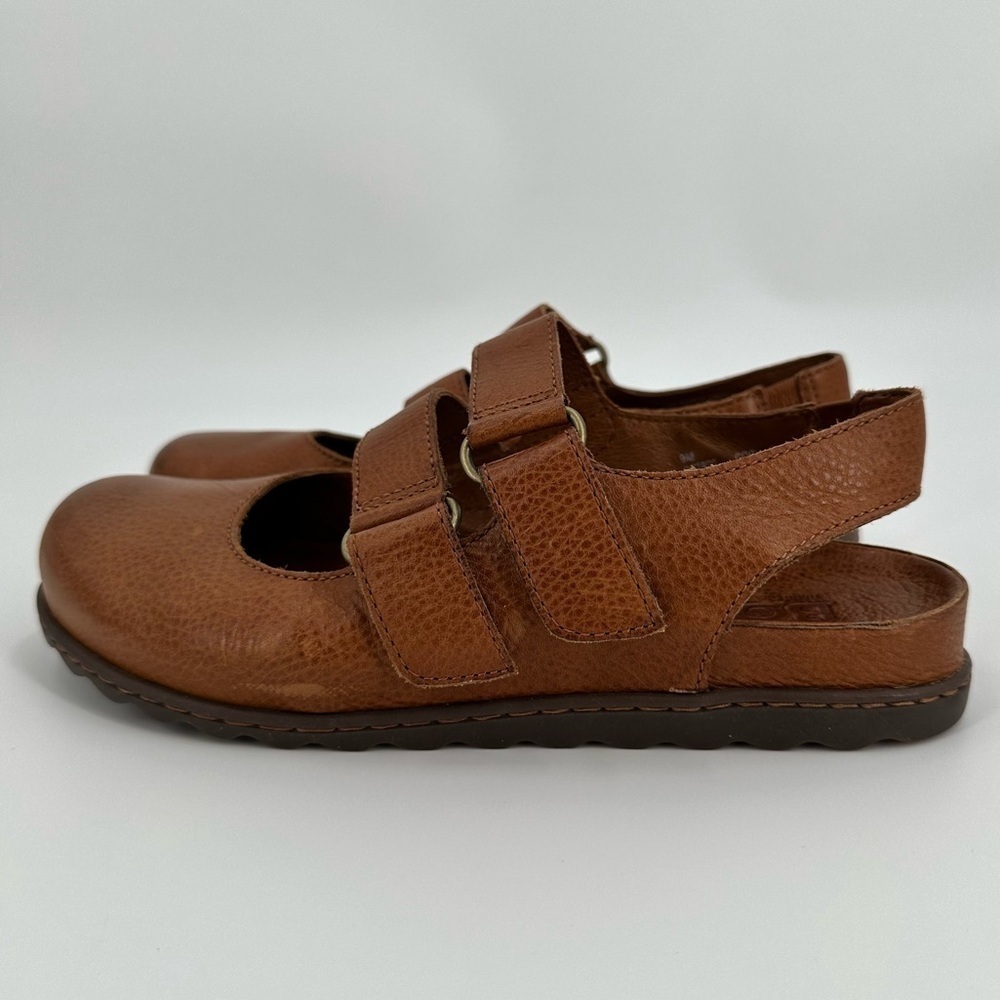 BORN Handcrafted Leather Brown Comfort Double Strap Loafers Mules Size 9M - Picture 4 of 16